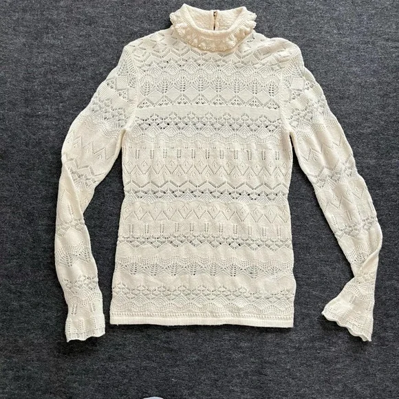 VINTAGE RALPH LAUREN BLUE LABEL MOCK NECK POINTELLE WOOL SWEATER WOMEN SIZE S